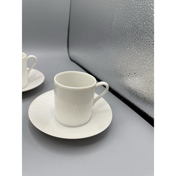 Set of 5 White Porcelain Espresso Cups & Saucers Ribbed Textured Pattern 2.5” - Picture 5 of 14